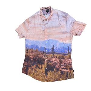 Guess Men's M Short Sleeve Cactus Print Button-Up Shirt Multicolor Viscose